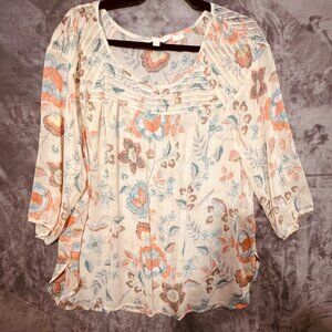 LC Lauren Conrad Floral Pin-tuck Semi-Sheer Top XXL